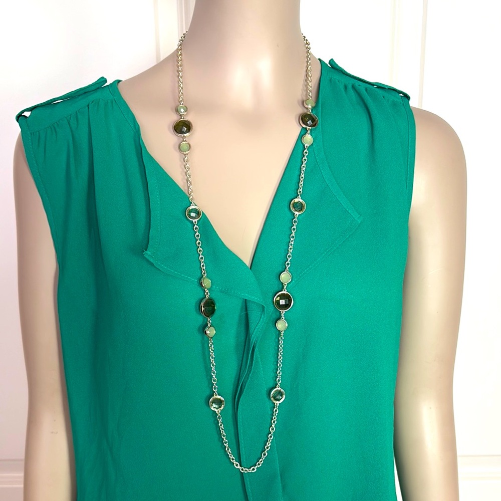 Dana Buchman Green Glass Bead Silver Tone Necklace
